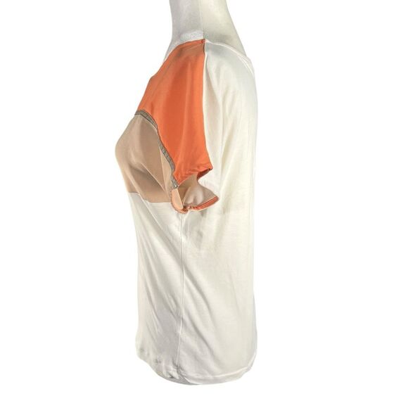 Massimo Dutti Coral Color Block Cotton Cream Beige Soft Top Medium Short Sleeve - Picture 6 of 8